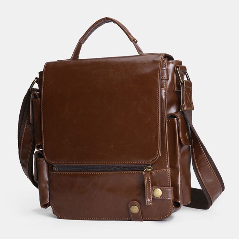 Mężczyźni Pu Leather Vintage Business Wielofunkcyjne Gniazda Na Wiele Kart Multi-kieszenie Torba Na Ramię Crossbody