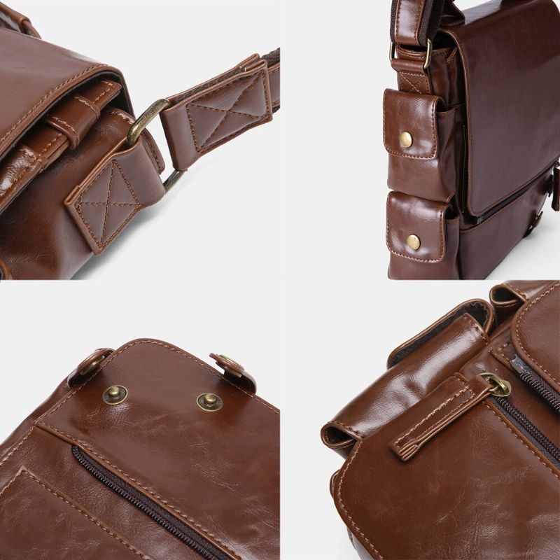 Mężczyźni Pu Leather Vintage Business Wielofunkcyjne Gniazda Na Wiele Kart Multi-kieszenie Torba Na Ramię Crossbody