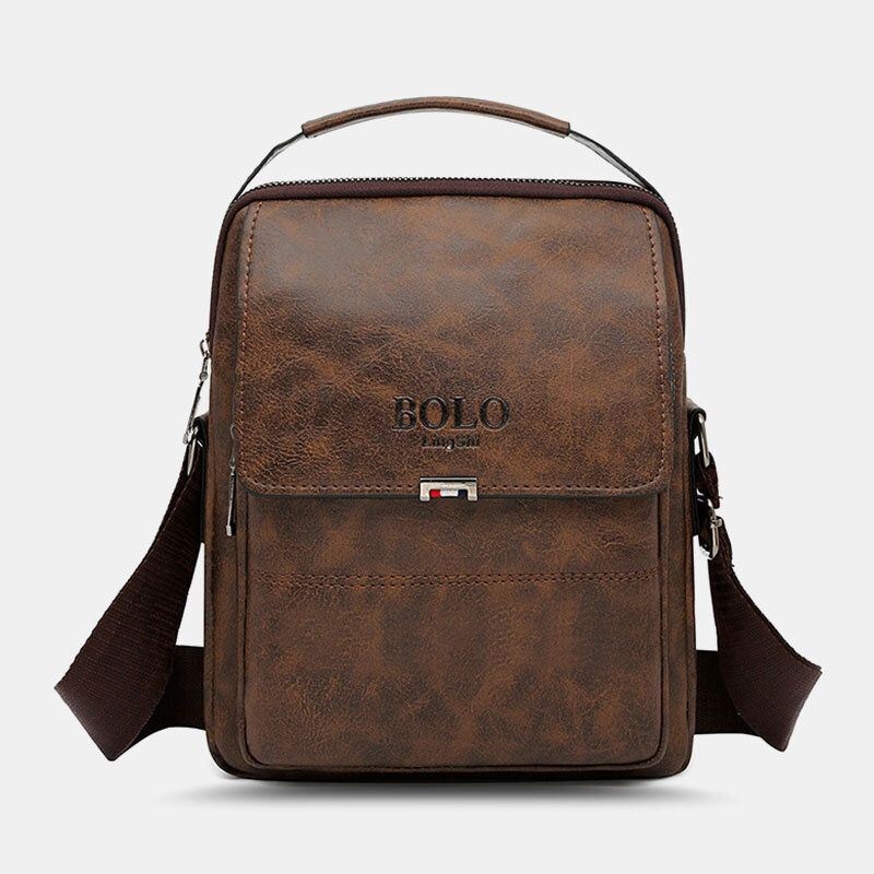 Mężczyźni Pu Leather Vintage Texture Duża Pojemność Zipper Decor Crossbody Bag Torba Na Ramię Torebka