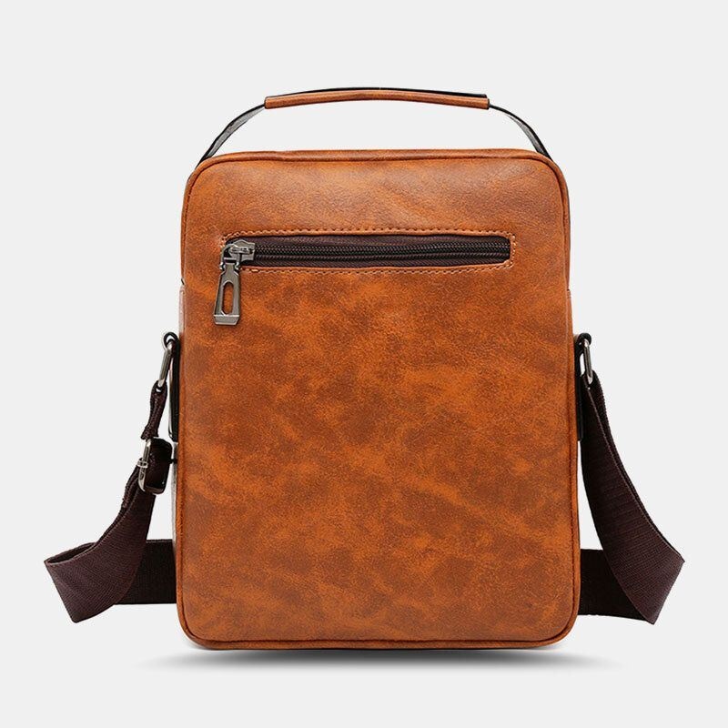 Mężczyźni Pu Leather Vintage Texture Duża Pojemność Zipper Decor Crossbody Bag Torba Na Ramię Torebka