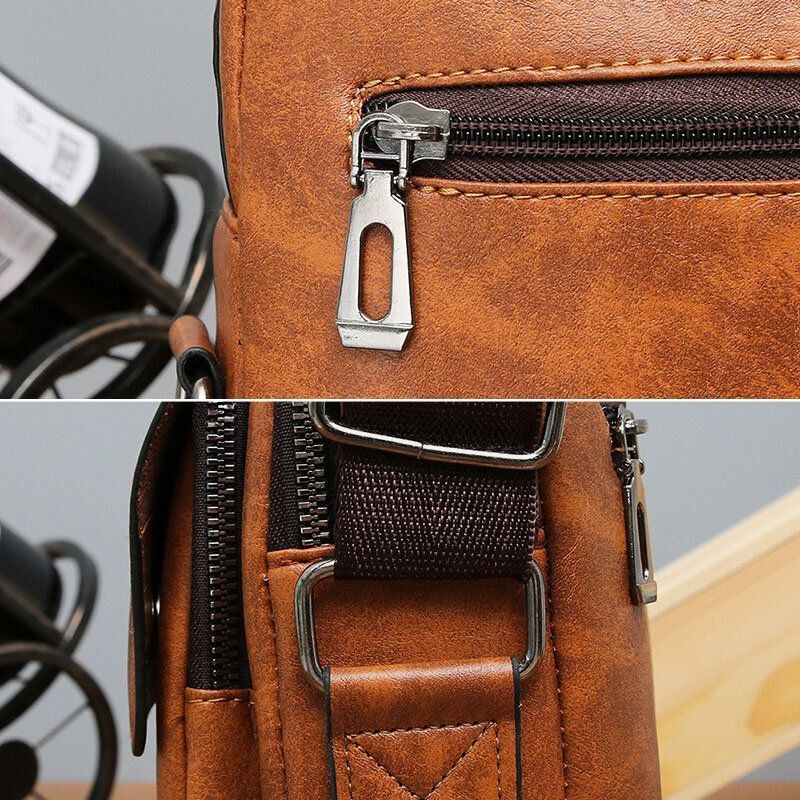 Mężczyźni Pu Leather Vintage Texture Duża Pojemność Zipper Decor Crossbody Bag Torba Na Ramię Torebka