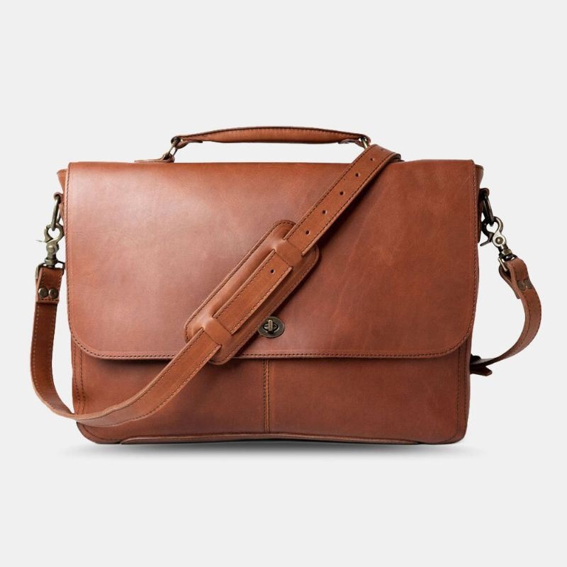 Mężczyźni Pu Leather Wielofunkcyjny Vintage 15.6-calowy Laptop Anti-theft Teczki Torba Crossbody Torba