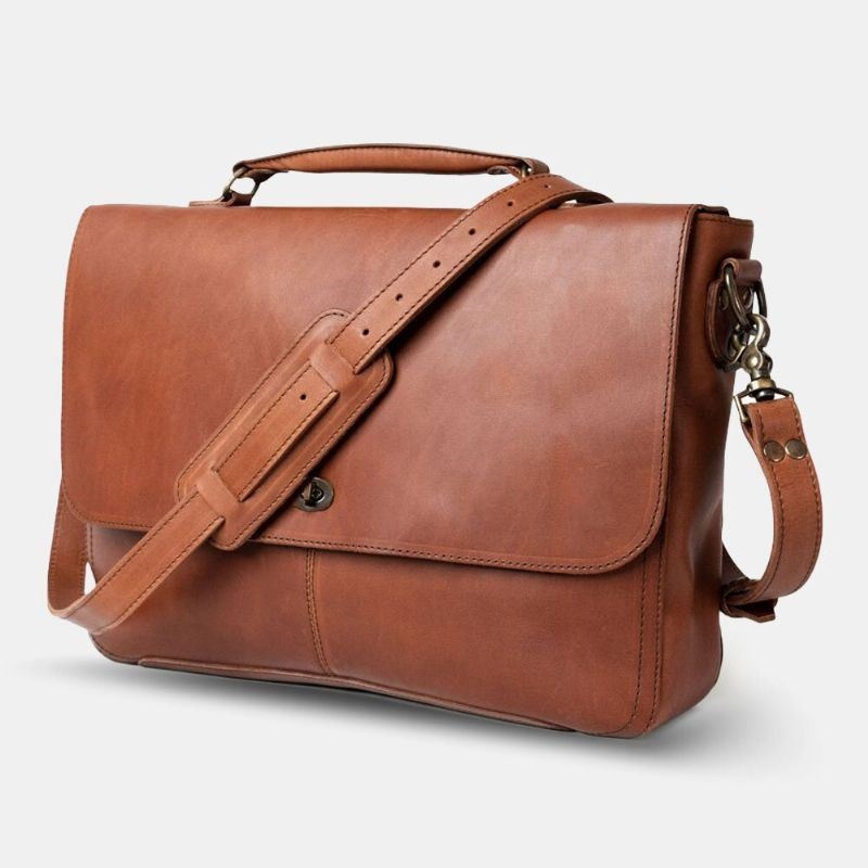 Mężczyźni Pu Leather Wielofunkcyjny Vintage 15.6-calowy Laptop Anti-theft Teczki Torba Crossbody Torba