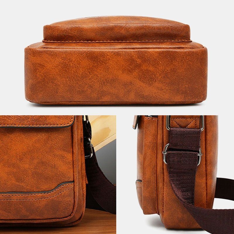 Mężczyźni Pu Skóra Multi-pocket Anti-theft Retro Crossbody Torby Torba Na Ramię Torebka Torba Teczka