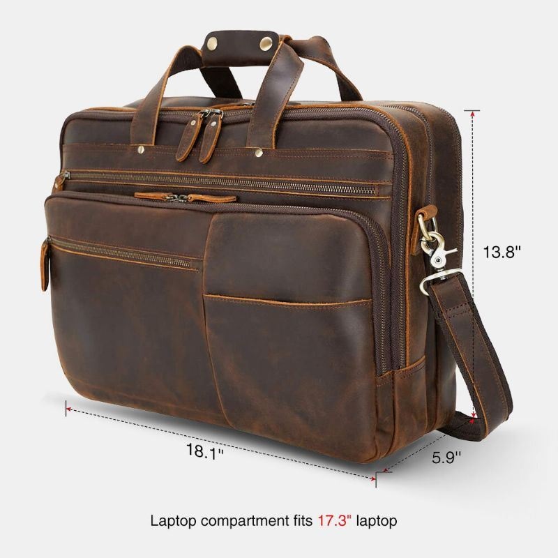 Mężczyźni Pu Skóra Wielofunkcyjna Duża Pojemność Vintage 14 Cal Torba Na Laptopa Wielowarstwowa Teczka Torebka Torba Crossbody