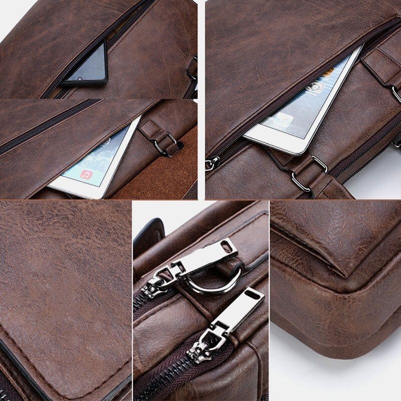 Mężczyźni Pu Skórzana Wielofunkcyjna Torba Antykradzieżowa Vintage Business Messenger Torba Crossbody Torba Torebka Torba Na Ramię