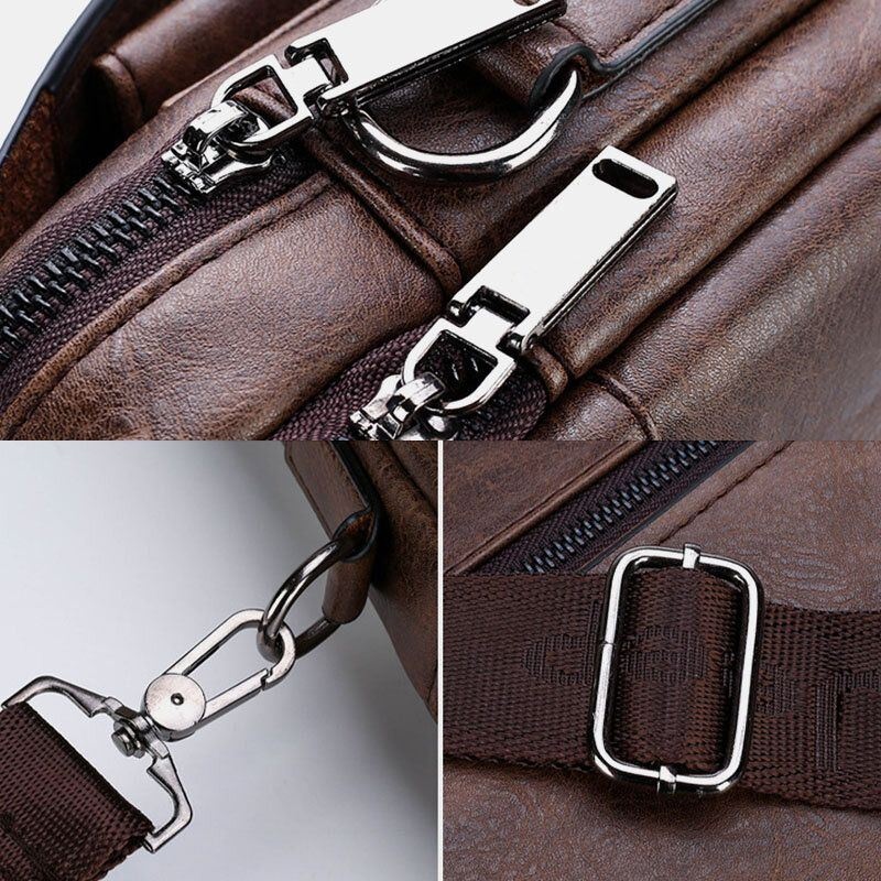 Mężczyźni Pu Skórzana Wielofunkcyjna Torba Antykradzieżowa Vintage Business Messenger Torba Crossbody Torba Torebka Torba Na Ramię