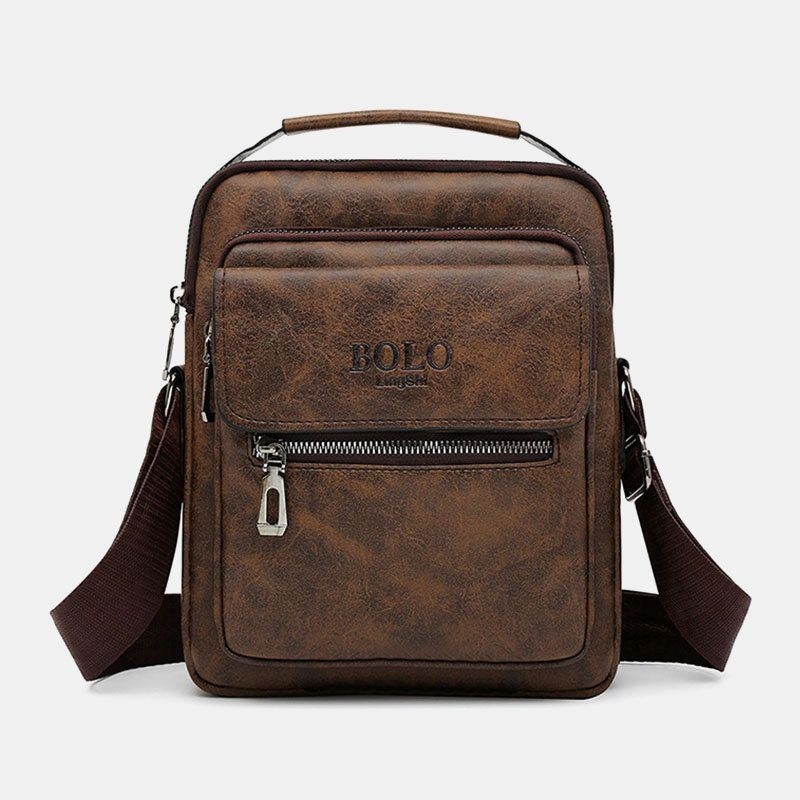 Mężczyźni Tekstury Zamek Decor Crossbody Torba Pu Skóra Vintage Multi-kieszeni Torba Na Ramię Torebka