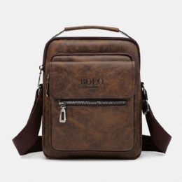 Mężczyźni Tekstury Zamek Decor Crossbody Torba Pu Skóra Vintage Multi-kieszeni Torba Na Ramię Torebka