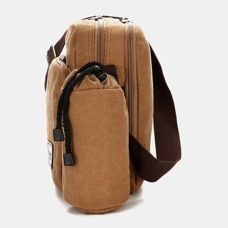 Mężczyźni Vintage Canvas Duża Pojemność Wielofunkcyjna Kieszeń Na Butelkę Wody Torba Crossbody Dorywcza Torba Na Ramię