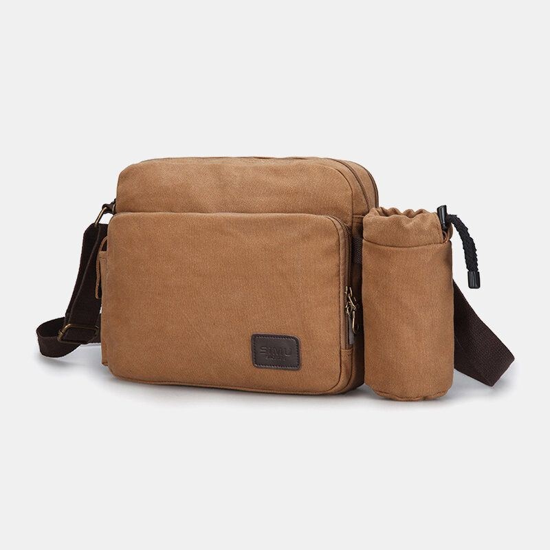 Mężczyźni Vintage Canvas Duża Pojemność Wielofunkcyjna Kieszeń Na Butelkę Wody Torba Crossbody Dorywcza Torba Na Ramię