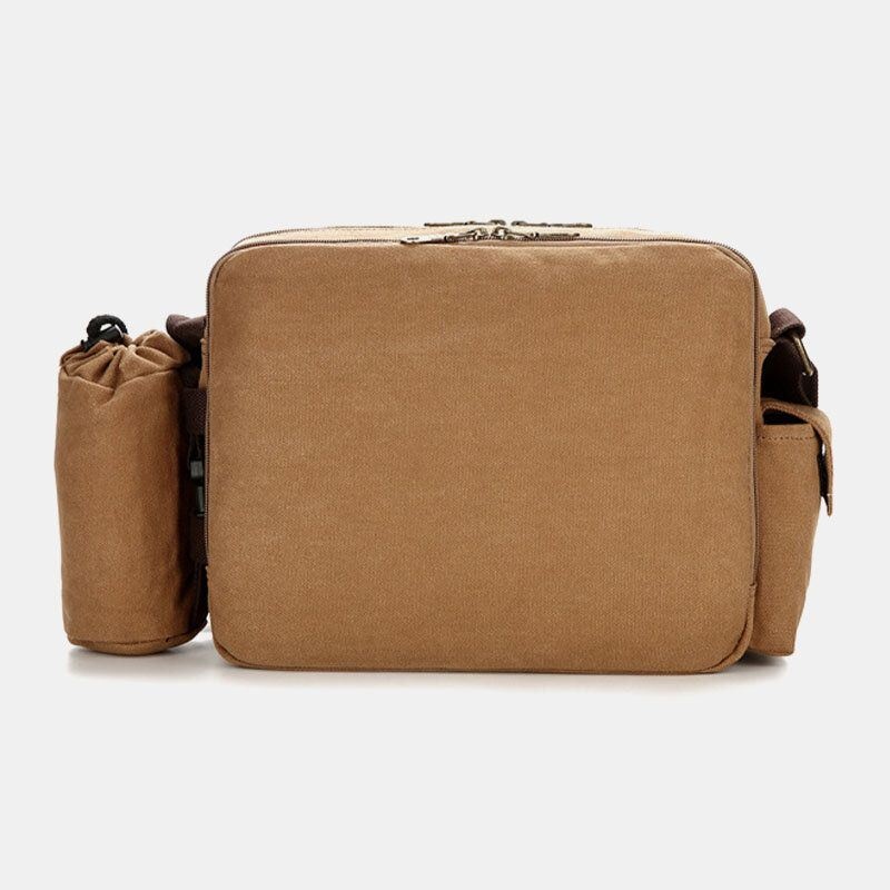 Mężczyźni Vintage Canvas Duża Pojemność Wielofunkcyjna Kieszeń Na Butelkę Wody Torba Crossbody Dorywcza Torba Na Ramię