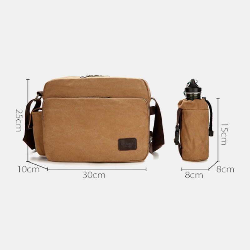 Mężczyźni Vintage Canvas Duża Pojemność Wielofunkcyjna Kieszeń Na Butelkę Wody Torba Crossbody Dorywcza Torba Na Ramię