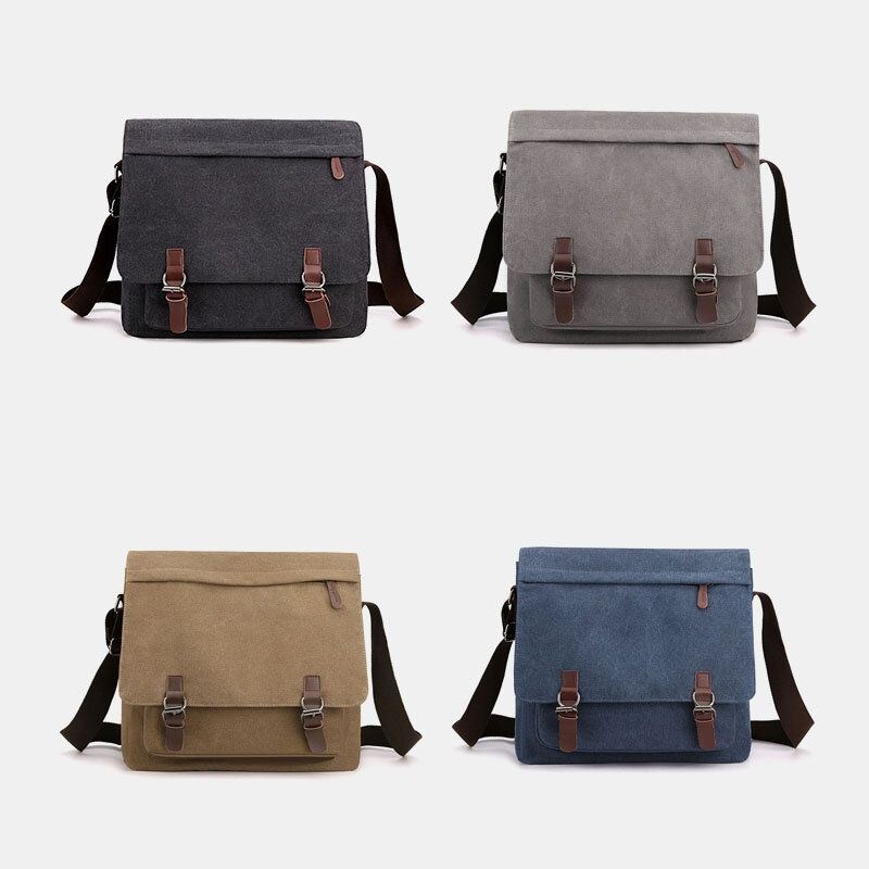 Mężczyźni Vintage Canvas Solid Color Duża Pojemność Odporna Na Zużycie Torba Na Ramię Crossbody