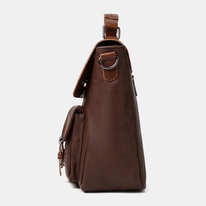 Mężczyźni Vintage Wielofunkcyjna Podwójna Przednia Kieszeń Torba Nauczyciela Teczka 14-calowa Torba Na Laptopa Torba Na Ramię Crossbody