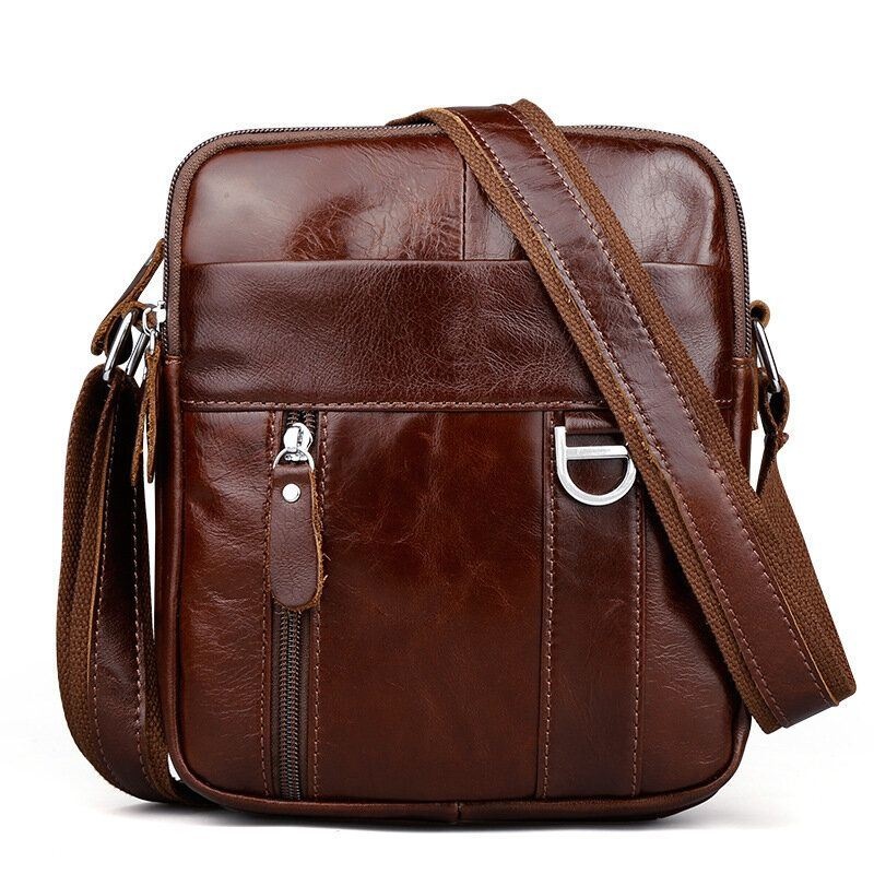 Męska Brązowa Skórzana Torba Na Ramię Messenger Crossbody Teczka Sling Bag Na Ipada Mini