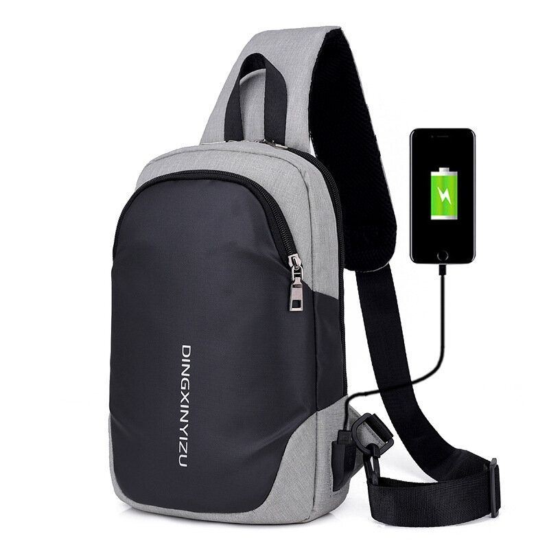 Męska Nylonowa Wodoodporna Torba Na Klatkę Piersiową O Dużej Pojemności Torba Crossbody Z Ładowaniem Usb