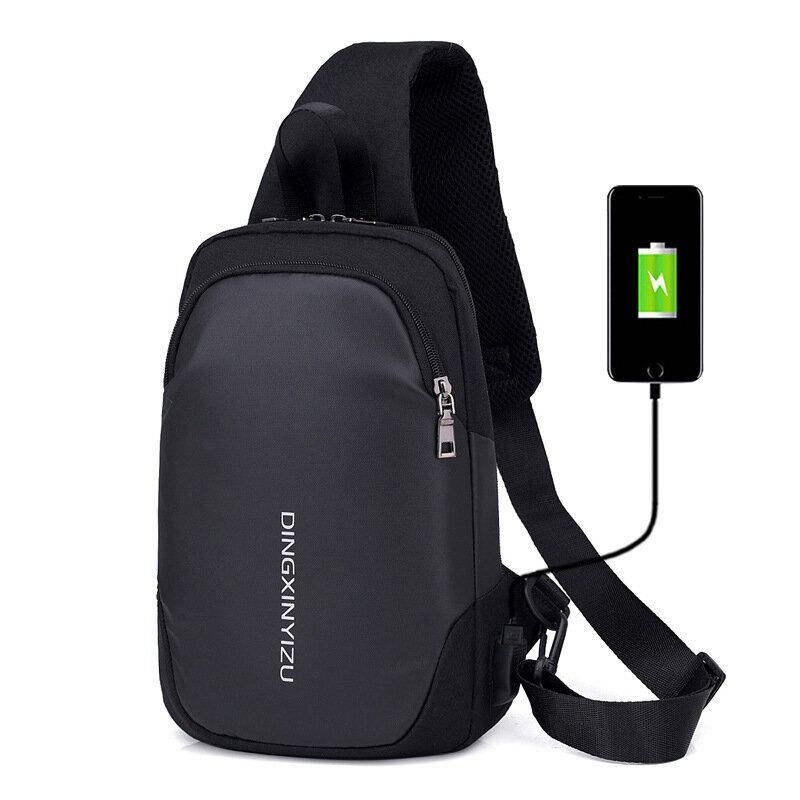 Męska Nylonowa Wodoodporna Torba Na Klatkę Piersiową O Dużej Pojemności Torba Crossbody Z Ładowaniem Usb