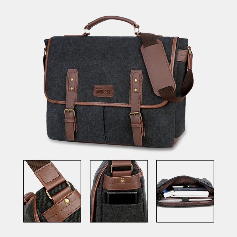 Męska Płócienna Z Wieloma Kieszeniami Odporna Na Zużycie Torba Biznesowa W Stylu Vintage Torba Na Laptopa Torba Crossbody Torebka