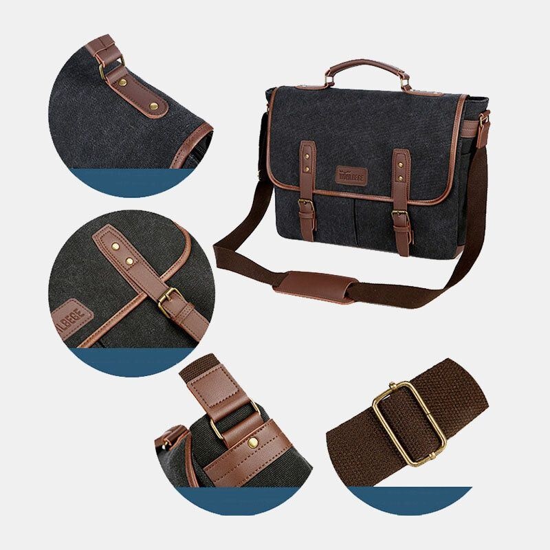 Męska Płócienna Z Wieloma Kieszeniami Odporna Na Zużycie Torba Biznesowa W Stylu Vintage Torba Na Laptopa Torba Crossbody Torebka