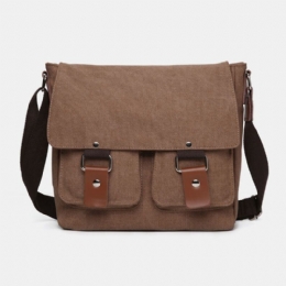 Męska Podwójna Przednia Kieszeń Duża Pojemność Crossbody Torba Retro Canvas Pozioma Jednokolorowa Torba Na Ramię Antykradzieżowa