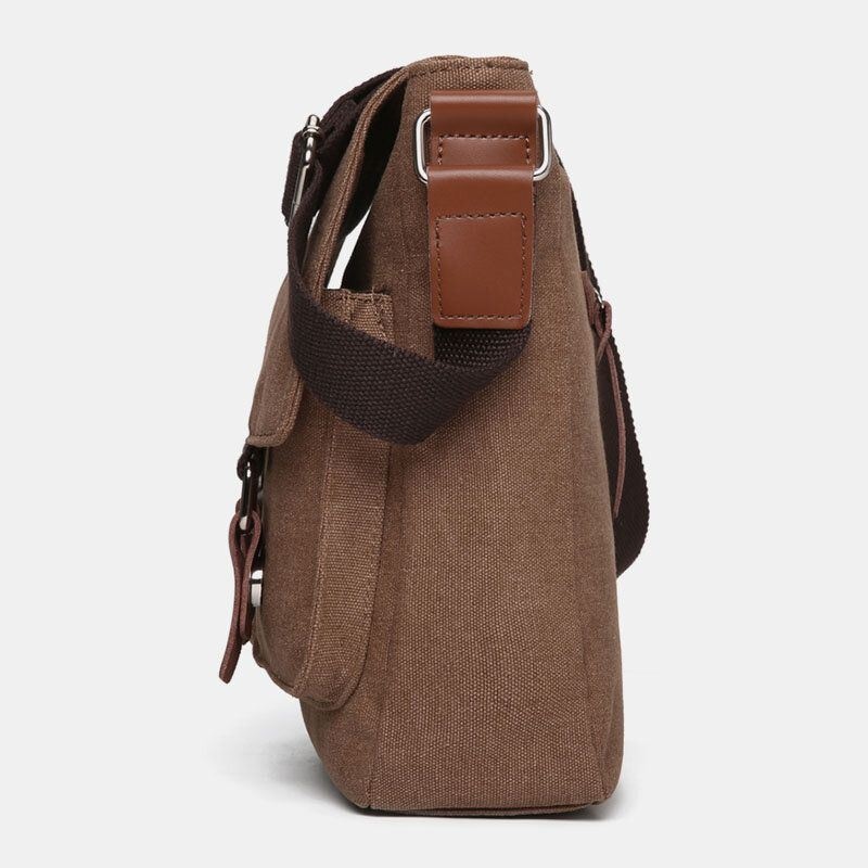 Męska Podwójna Przednia Kieszeń Duża Pojemność Crossbody Torba Retro Canvas Pozioma Jednokolorowa Torba Na Ramię Antykradzieżowa