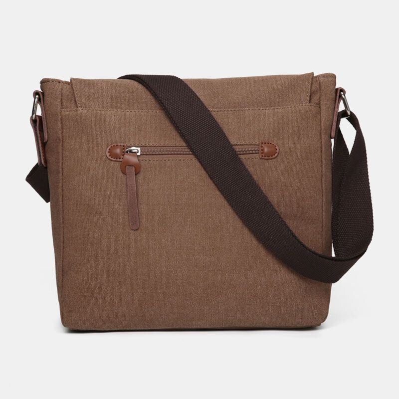 Męska Podwójna Przednia Kieszeń Duża Pojemność Crossbody Torba Retro Canvas Pozioma Jednokolorowa Torba Na Ramię Antykradzieżowa