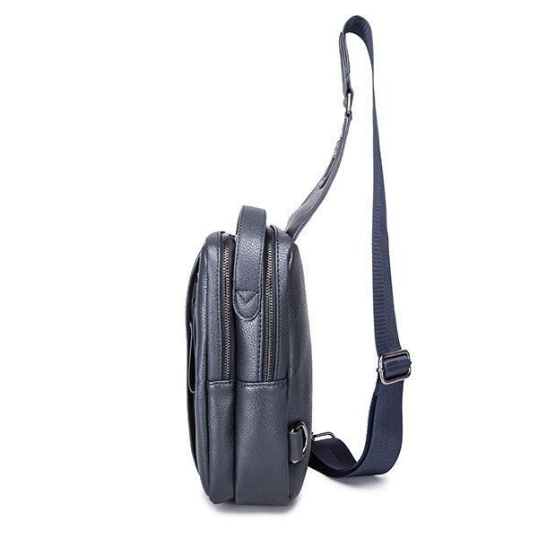 Męska Pu Casual Zipper Mały CZarny Brązowy Niebieski Crossbody Torba Na Ramię Klatki Piersiowej