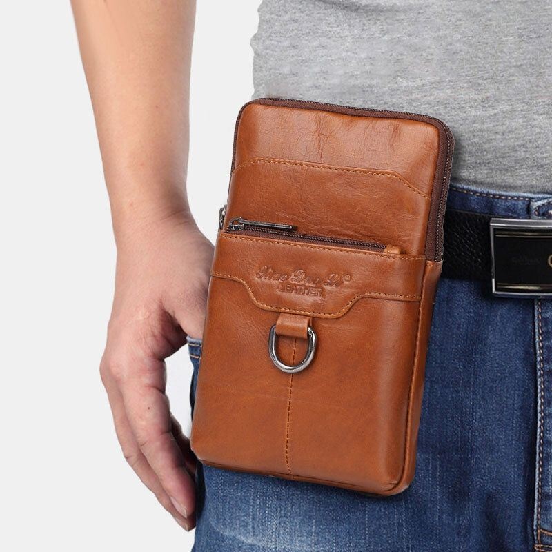 Męska Skórzana Skóra Bydlęca Vintage Business 6.5-calowa Torba Na Telefon Torba Crossbody Torba Na Pas Torba Na Ramię