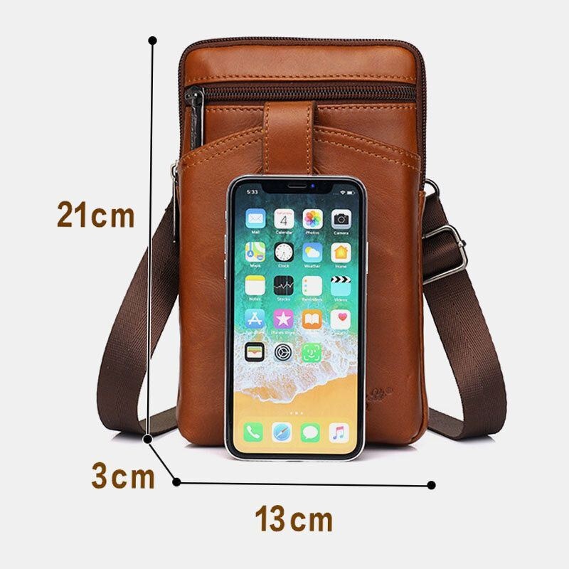 Męska Skórzana Skóra Bydlęca Vintage Business 6.5-calowa Torba Na Telefon Torba Crossbody Torba Na Pas Torba Na Ramię