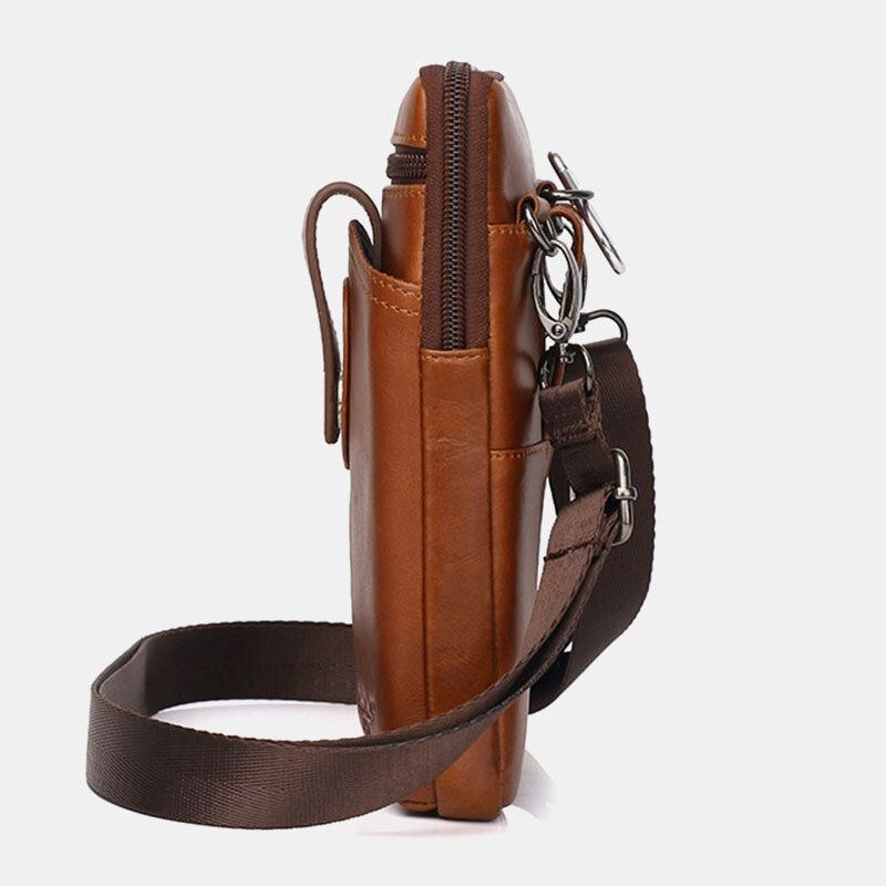 Męska Skórzana W Stylu Vintage Wielofunkcyjna 6.5-calowa Torba Na Telefon Z Zamkiem Błyskawicznym Torba Na Ramię Crossbody Torba Na Talię