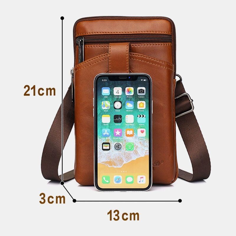 Męska Skórzana W Stylu Vintage Wielofunkcyjna 6.5-calowa Torba Na Telefon Z Zamkiem Błyskawicznym Torba Na Ramię Crossbody Torba Na Talię