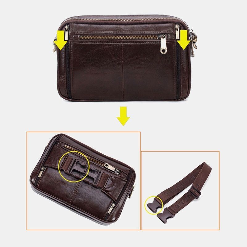 Męska Skórzana Wielofunkcyjna Torba Na Ramię W Stylu Retro W Talii Torba Crossbody