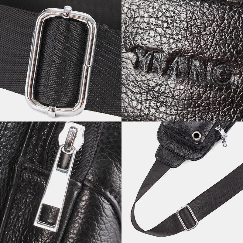 Męska Solidna Skórzana Wtyczka Słuchawek Crossbody Bag Torba Na Klatkę Piersiową Sling Bag