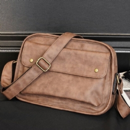 Męska Torba Crossbody W Stylu Vintage Ze Sztucznej Skóry O Dużej Pojemności W Jednolitym Kolorze