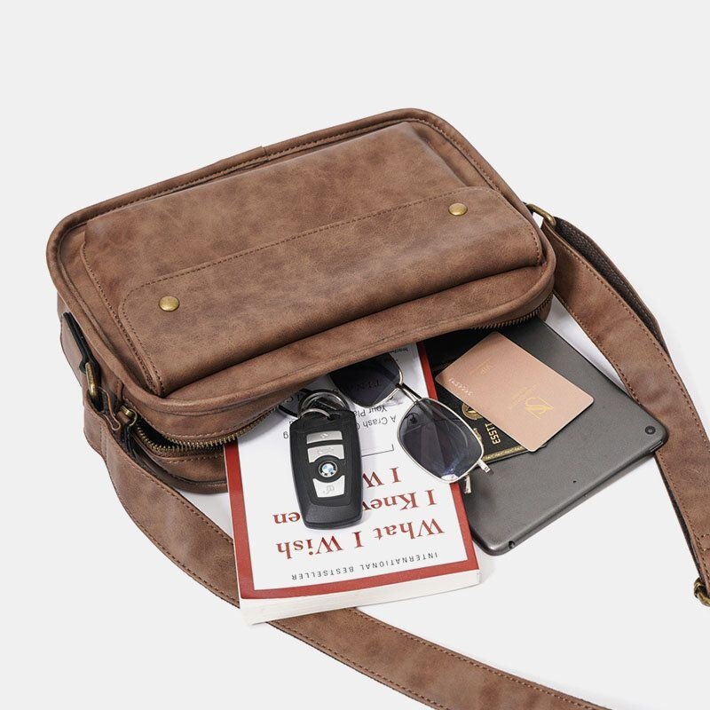 Męska Torba Crossbody W Stylu Vintage Ze Sztucznej Skóry O Dużej Pojemności W Jednolitym Kolorze