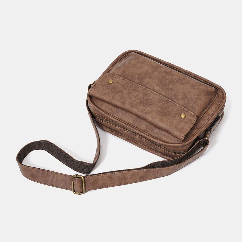 Męska Torba Crossbody W Stylu Vintage Ze Sztucznej Skóry O Dużej Pojemności W Jednolitym Kolorze