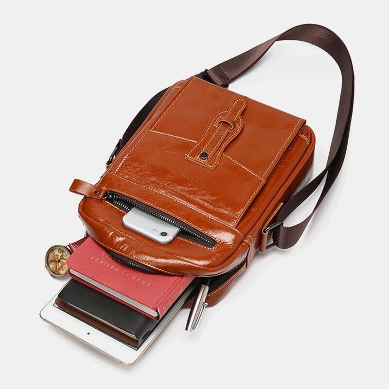 Męska Torba Na Ramię Z Prawdziwej Skóry O Dużej Pojemności Vintage Business Crossbody Bag