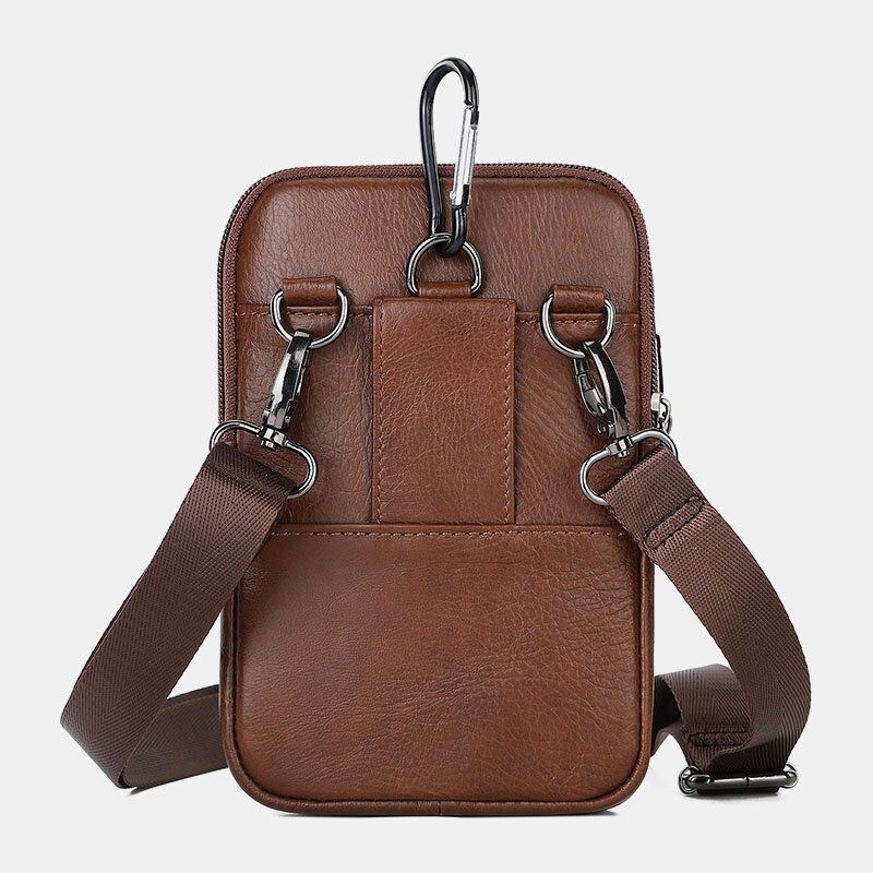 Męska Torba W Stylu Vintage Z Prawdziwej Skóry W Jednolitym Kolorze Sportowa Torba Crossbody Na Telefon