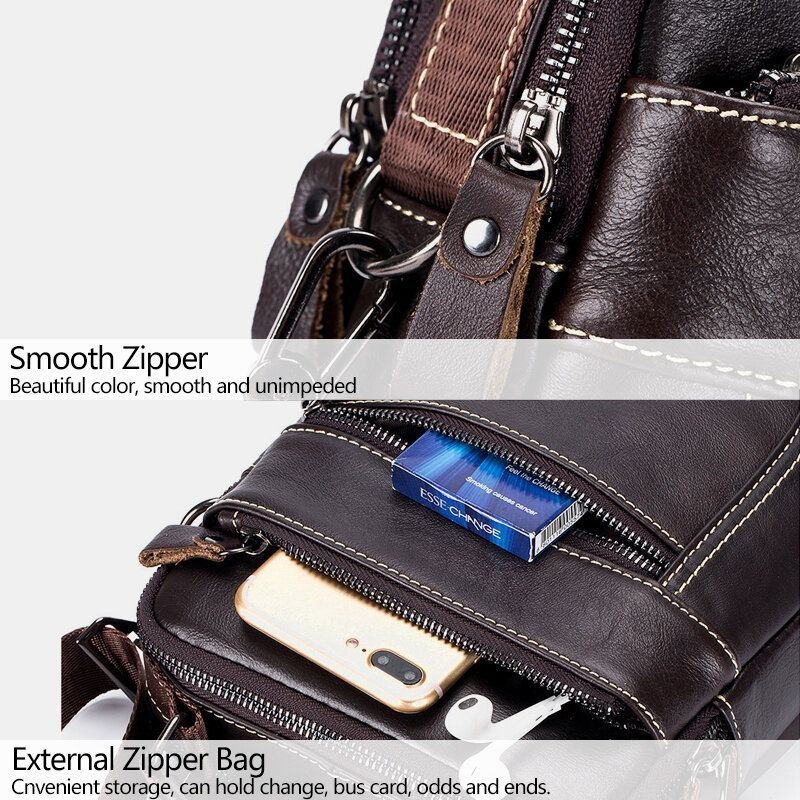 Męska Torba Wielofunkcyjna Ze Skóry Bydlęcej Z Podwójną Kieszenią Na Zamek Błyskawiczny Crossbody Shoulder Bag