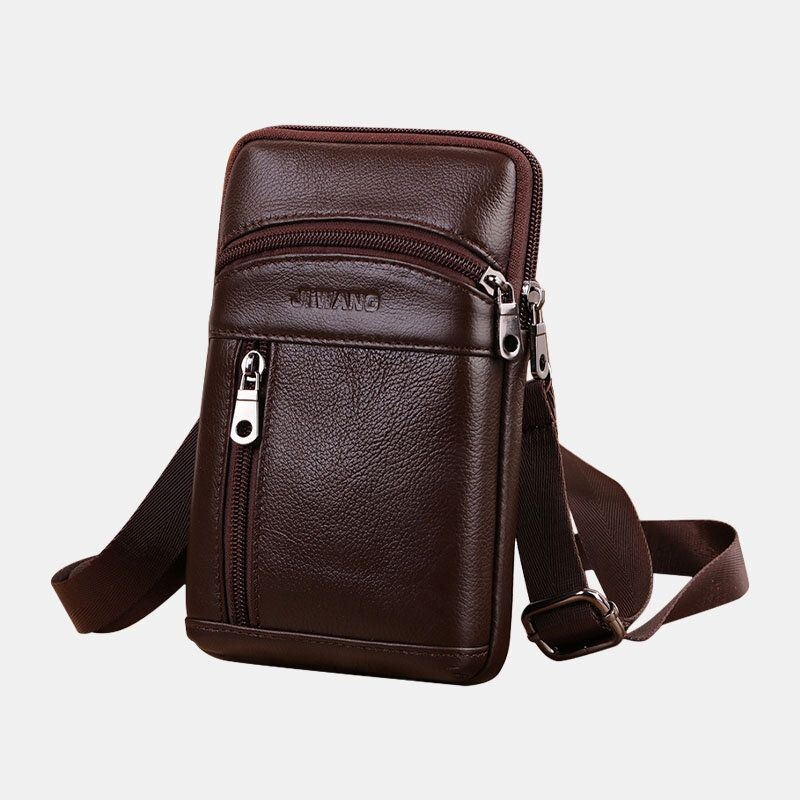 Męska Torba Z Prawdziwej Skóry 6.5 Cala W Stylu Retro Na Telefon Torba Na Pasek Torba Crossbody