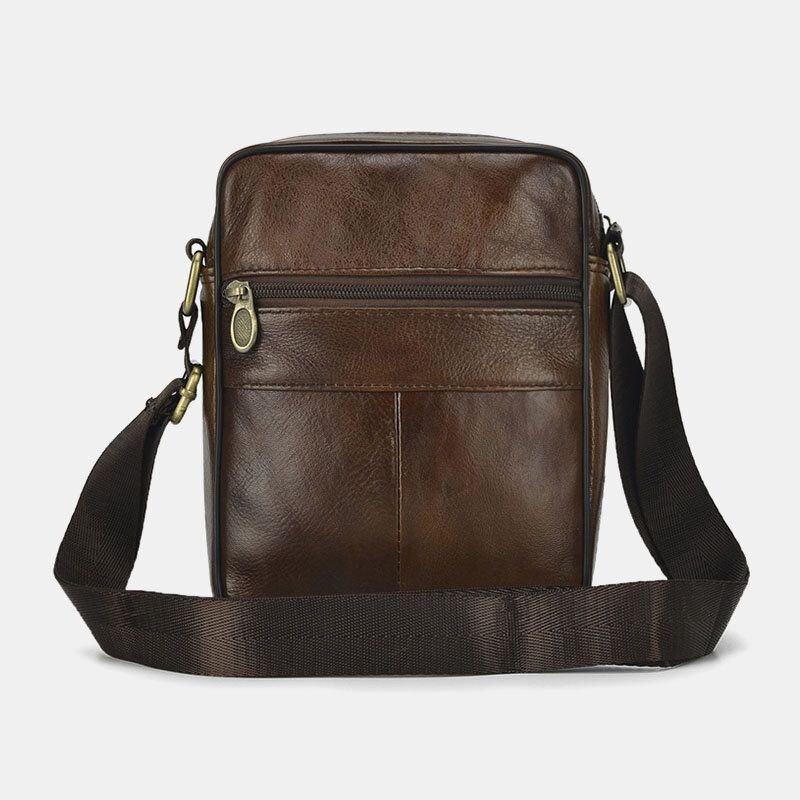 Męska Torba Z Prawdziwej Skóry Business Casual Solid Color Skórzana Torba Na Ramię Crossbody Bag