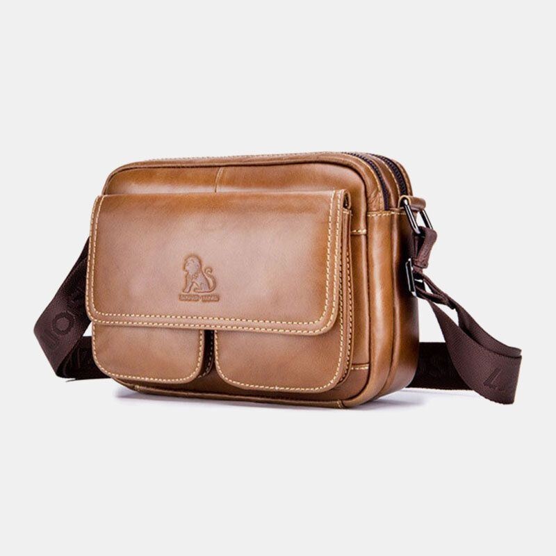 Męska Torba Z Prawdziwej Skóry O Dużej Pojemności Z Wieloma Kieszeniami Antykradzieżowa Torba W Stylu Vintage Crossbody Torba Na Ramię Ze Skóry Bydlęcej