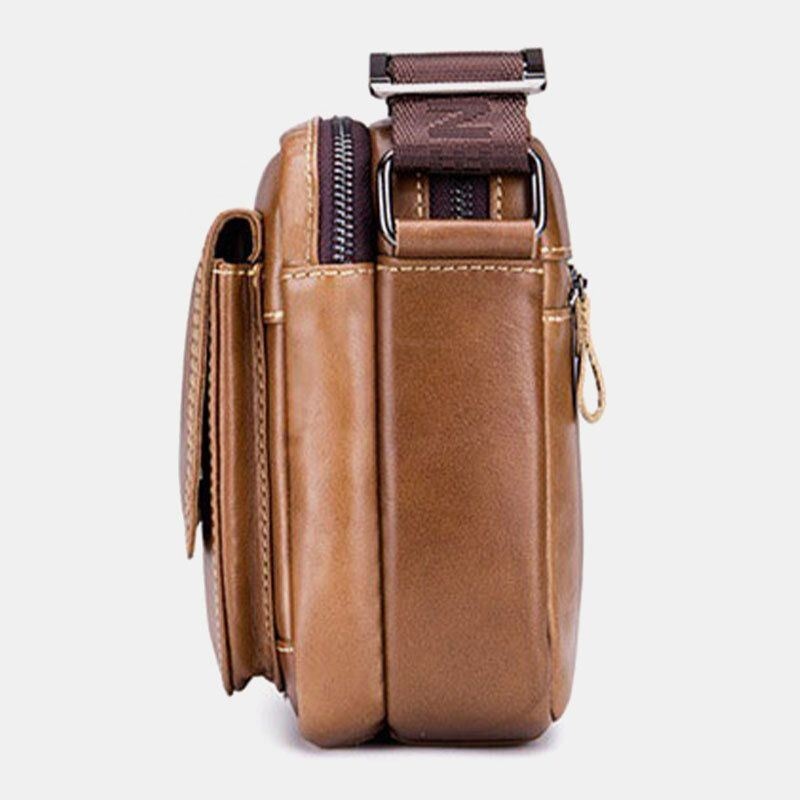 Męska Torba Z Prawdziwej Skóry O Dużej Pojemności Z Wieloma Kieszeniami Antykradzieżowa Torba W Stylu Vintage Crossbody Torba Na Ramię Ze Skóry Bydlęcej