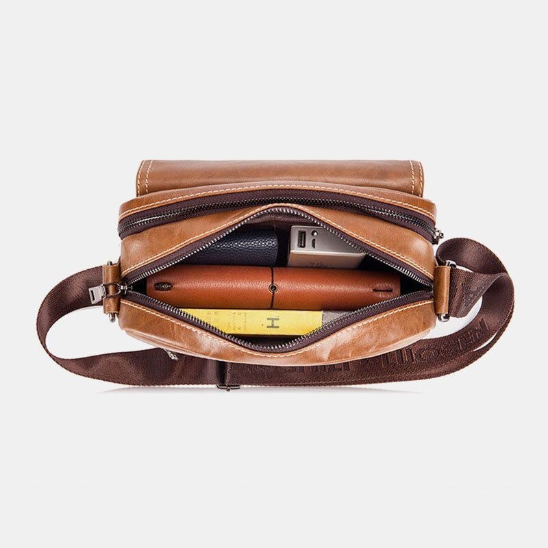 Męska Torba Z Prawdziwej Skóry O Dużej Pojemności Z Wieloma Kieszeniami Antykradzieżowa Torba W Stylu Vintage Crossbody Torba Na Ramię Ze Skóry Bydlęcej