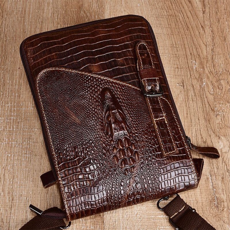 Męska Torba Z Prawdziwej Skóry Odporna Na Zużycie Krokodylowa Tekstura Casualowa Torba Na Ramię Crossbody