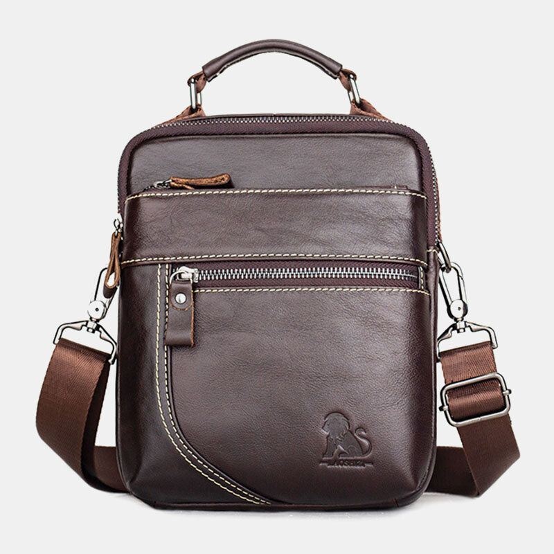 Męska Torba Z Prawdziwej Skóry Retro Business Casual Solid Color Skórzana Torba Na Ramię Crossbody Bag