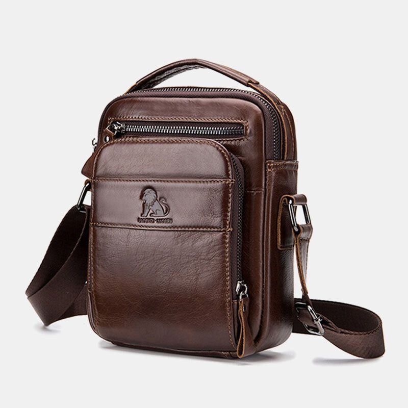 Męska Torba Z Prawdziwej Skóry Retro Business Casual Solid Color Skórzana Torba Na Ramię Ze Skóry Bydlęcej Crossbody Bag