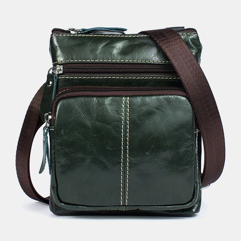 Męska Torba Z Prawdziwej Skóry W Stylu Retro Business Solid Color Skórzana Torba Na Ramię Crossbody Bag