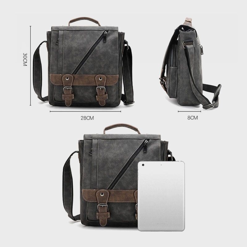 Męska Torebka Ze Sztucznej Skóry W Stylu Retro O Dużej Pojemności Multi-carry Crossbody Bag